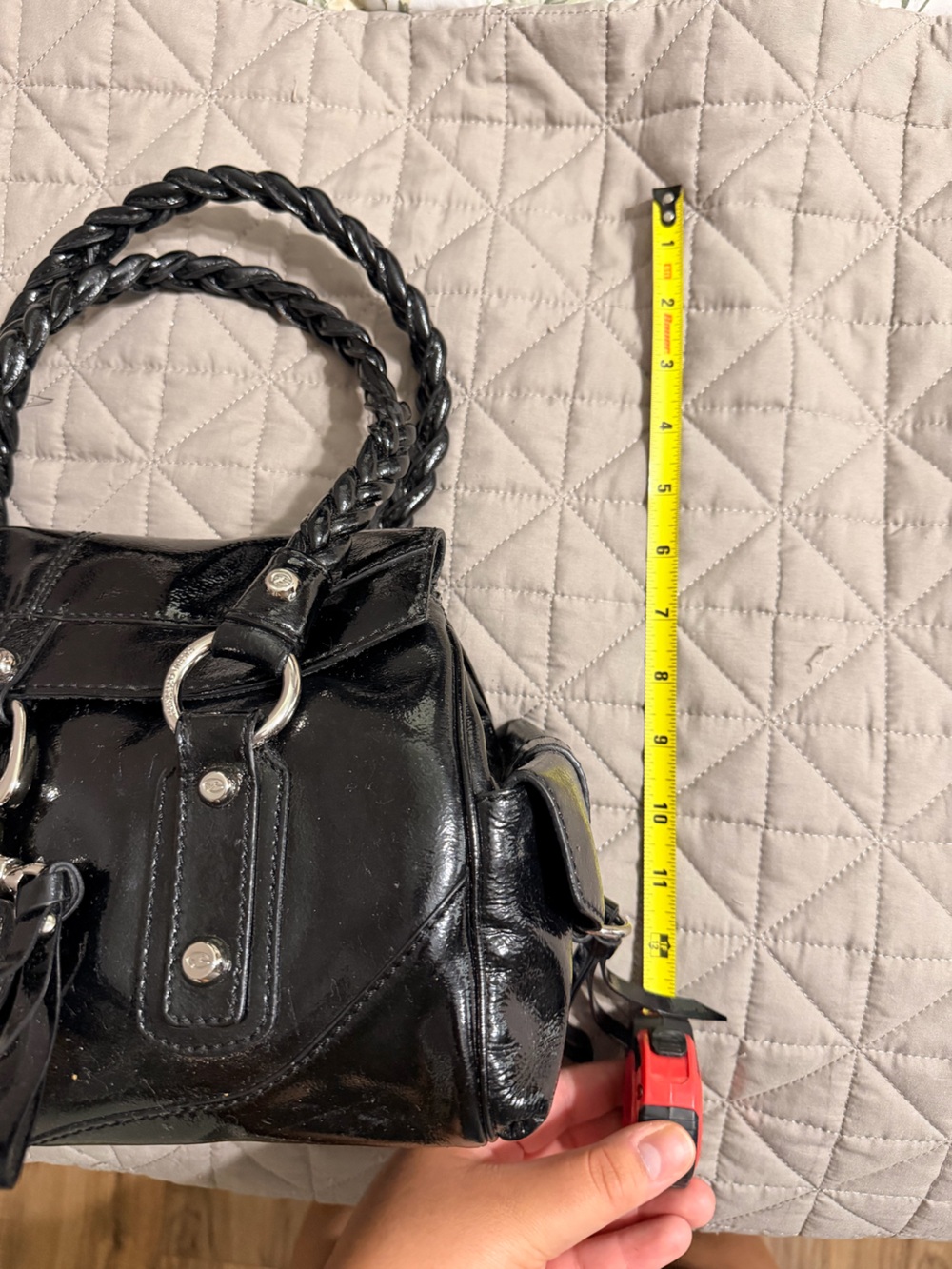 Francesco Biasia Black Patent Leather Braided-Handle Satchel - Picture 13 of 16